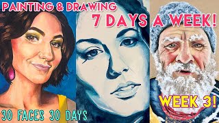 PAINTING & DRAWING EVERY DAY FOR A WEEK! #30faces30days PORTRAIT CHALLENGE Week 3! #paintwithjane