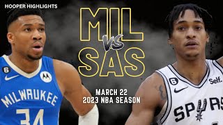 Milwaukee Bucks vs San Antonio Spurs Full Game Highlights | Mar 22 | 2023 NBA Season