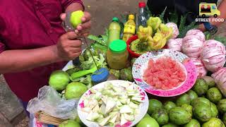 Fresh Green Amra (Ambarella Fruit) Cutting At Street; Bangladeshi Street Food