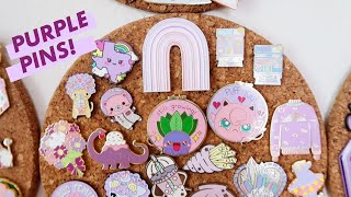 Purple Enamel Pin Collection and Display | Kawaii Pins!