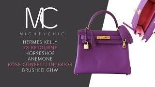 • MIGHTYCHIC • Hermes Kelly 28 Retourne Horseshoe Anemone Brushed GHWl