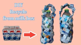 DIY Recycle Bag bottle weave from milk carton box /วิธีสานกระเป๋าใส่ขวดน้ำจากกล่องนมbyครูหญิง