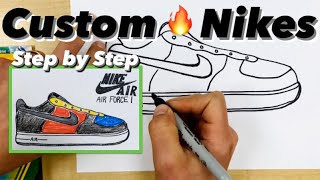 How to Draw NIKE Air Force 1 - Easy Custom SHOES for Kids #shoes #nike #mrschuetteart