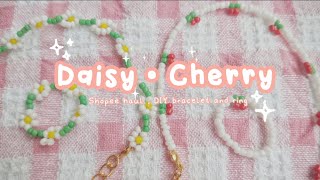 How to make Daisy and Cherry bead bracelet and ring | beads shopee haul