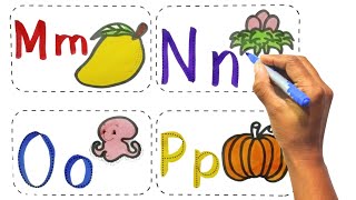 Study English words by drawing and coloring M,N,O,P  dotted lines , Coloring M,N,O,P| ABCD,alphabets