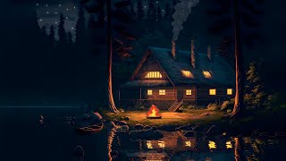 Campfire by the Lake Ambience with Crickets, Owls, Water, \u0026 Night Sounds for Relaxation \u0026 Sleep