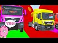 double flatbed trailer tractor rescue bus cars racing monster cars vs stairs colors beamng