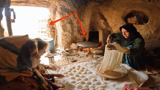 Bakery cave: baking local bread with fire by grandmother with the support of the