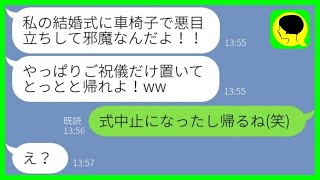 【LINE】事故で車椅子になった私を結婚式でハブり1人別室にした友人新婦「やっぱ帰れw」→言われた通りに帰宅すると結婚式が即中止に...w