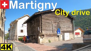 City drive through the valaisan city, located at the bottom of the swiss alps : Martigny [4K]