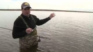 Walleye fishing from shore on Devils Lake