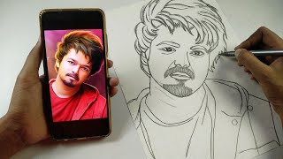 How to Draw Thalapathy Vijay / Actor Vijay Easy Drawing