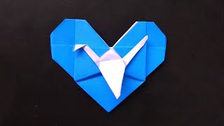 Membuat Origami Hati dengan Bangau | Paper Crane with Heart