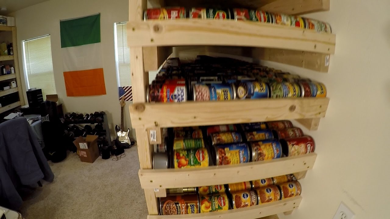 Pantry Storage Shelves With 1000 Can Food Rotation - YouTube