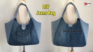 DIY JEANS BAG | RECYCLE OLD JEANS | DIY BAG OUT OF OLD CLOTHES | TOTE BAG SEWING TUTORIAL