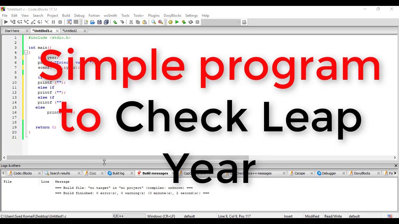 C Program To Check Leap Year Youtube