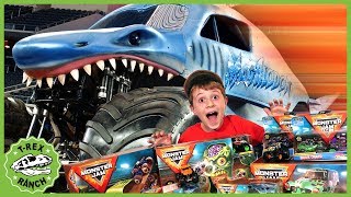 Dinosaurs & Giant Trucks! Monster Jam Adventure with Kids Surprise Toys & Life Size Dinosaur Escape
