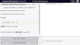 Divide One Number by Another with JavaScript - Freecodecamp.org | Video 14 | Basic JavaScript