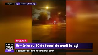 Urmărire în trafic cu 30 de focuri de armă, la Iași. Șoferul s-a oprit într-un stâlp