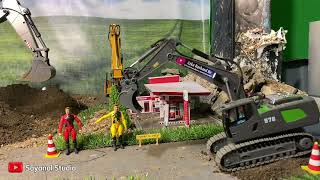 Rc Excavator, Rc Bulldozer Dan Rc Loader Melewati Jalan Diorama Construction