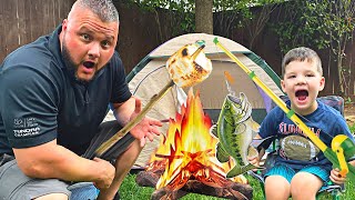 CALEB & Daddy Go CAMPING! PRETEND PLAY Camping & Fishing Adventure