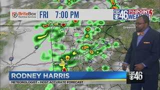 Scattered showers, storms through sunset Friday
