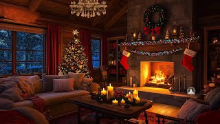 Christmas Fireplace and Wind in a Cozy Wooden House | Relaxing Piano Music \u0026 Snowstorm Sounds