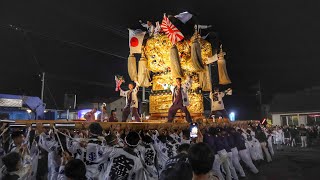 令和5年　香川県三豊市山本町辻　菅生神社秋祭り　マルナカ　夜太鼓　太鼓台入場　差し上げ