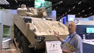 IDEX 2015 The Cockerill 3000 series turret fitted to General Dynamic Land Systems Desert PIRANHA 8x8