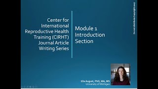 CIRHT Journal Article Writing Series Video Module 1 - Introduction