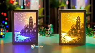 How to Make Lighthouse Shadow Box - Paper Cut Lightbox, Shadow Box frame SVG for Cricut Projects