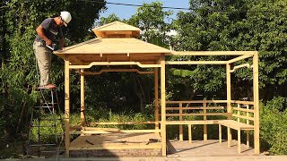 Ingenious Woodworking Workers Skills Can You Never Seen // Building Outdoor Relaxing Wooden Hut