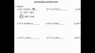 Računanje postotnog iznosa - 1. dio - apstraktni zadaci, npr. 7% od 518 je _____