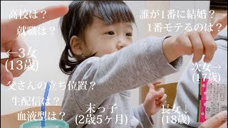 質問ｺｰﾅｰ【歳の差4姉妹】姉達としっかり質問に答える2歳児。