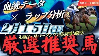 【競馬】先週日曜→月曜はパーフェクト馬券圏内達成！血統傾向データとラップ分析で徹底予想！2月15日（土）厳選勝負レース推奨馬公開！#競馬 #クイーンカップ