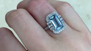 2.35ct Emerald Cut Natural Aquamarine and Diamond Halo Ring - Sacksville Ring - Hand Video