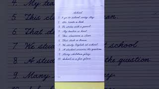 Cursive writing Practice | 10 Simple English Sentences about School | Cursive Handwriting Practice |