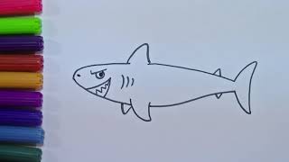 تعليم الرسم للاطفال ☆ كيف ترسم سمكة قرش