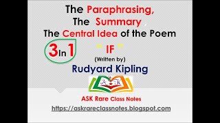 The Poem “ IF ” written by Rudyard Kipling #paraphrasing #summary #centralidea #englishpoetry