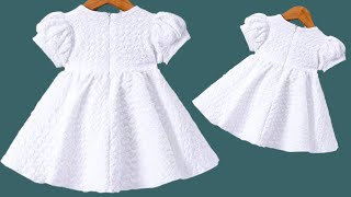 Very Easy Full Umbrella Cut Baby Frock and Puff Sleeves Cutting and Stitching | 3-4 Years Baby Frock