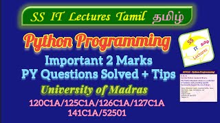 Python Programming Important Questions Madras University,PYQ 2 Marks,Tips#pythonprogramming#trending