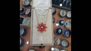 #PT167 Vintage French coral and diamond pendant