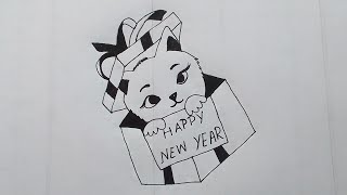 How to draw 2024 New year 🎉  Drawing | Happy New year pet drawing || Step by step easy drawing