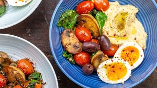 Easy Mediterranean breakfast bowls with Hummus and Eggs