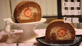 [ENG SUB]Chocolate cream\u0026strawberry cacao cake roll recipe🍓巧克力奶油和草莓可可蛋糕卷🍓