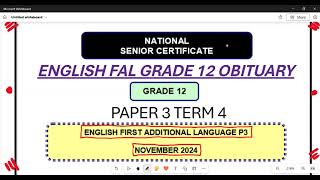 English Fal Grade 12 Obituary Paper 3 November Term 4