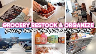 GROCERY RESTOCK \u0026 ORGANIZE // grocery haul, weekly meal plan \u0026 organize with me!