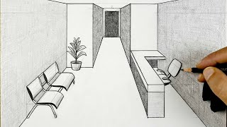 How to draw in 1-point perspective | Interior Design | كيف أرسم بالمنظور | تصميم داخلي حجرة الإنتظار