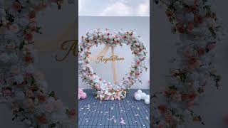 White Cloth Base Floral Row Decor Wedding Backdrop Heart-Shaped Arch #flowers #wedding #decoration