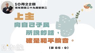 夏主教金句Inbox：10月22日常年期第二十九周星期二【上主向自己子民所說的話，確是和平綸音。】（詠 85：9）